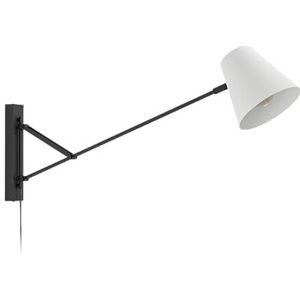 EGLO Forcadet wandlamp voor binnen met draaibare arm, hallamp van zwart metaal en grijs textiel, draaibare leeslamp met E27-fitting