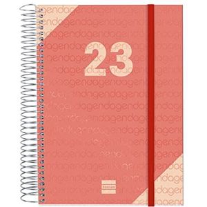 Finocam - Kalender 2023, spiraalbinding, jaar 1 dag, pagina januari 2023 – december 2023 (12 maanden), rood Euskera