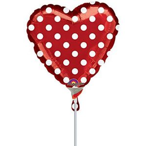 Anagram - Folieballon Minishape 23 cm, rood polka dots sia Gonfia, luchtballon, rood, 7A2728509