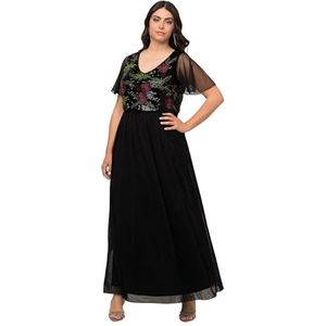 Ulla Popken Robe à paillettes pour femme avec broderie florale, Noir, 44-46/grande taille