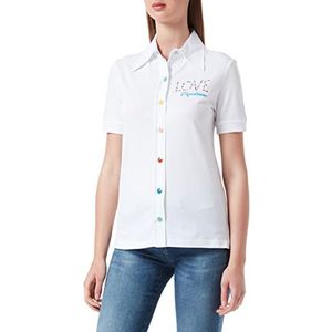 Love Moschino Poloshirt voor dames met korte mouwen van katoenen jersey met kleurrijke knopen, Optisch wit.