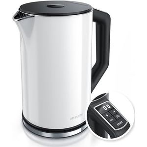 Arendo - Waterkoker - Snelkoken - Temperatuurinstelling van 40° tot 100° - of 4 vooraf ingestelde temperaturen - Model ELEGANT - 1,5 L 2200 W - BPA Vrij - Wit