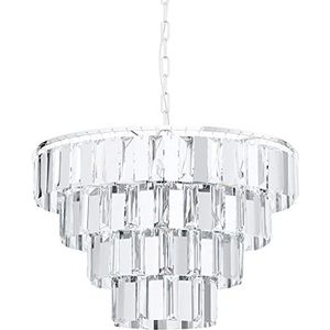 Eglo Diamond hanglamp, diameter 48,5 cm, 7 lichtpunten, E14, modern design, verchroomd metaal, helder glas en kristal, voor eetkamer en woonkamer