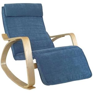 WeHome Swing Amor Schommelstoel met houten armleuningen, schommelstoel met verstelbare voetensteun, woonkamerstoel, slaapkamerstoel (stof, blauw)