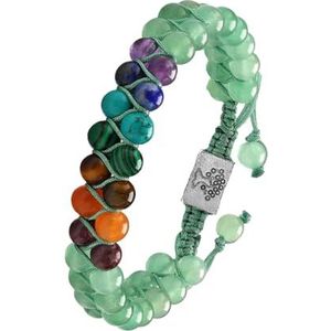 SIXDUTON Verstelbare gevlochten chakra armband meditatie accessoires voor mannen vrouwen dubbele chakra echte stenen geschenken sieraden met sieradenzakje, Leer Lak Steen