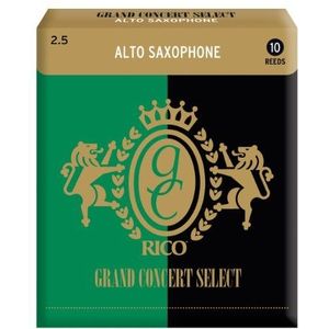 Rico Saxofoon Reeds - Grand Concert Select Alto Sax Reeds - Balanced Spine & Tip voor Ease of Play, dikke hak voor diepte, gebalanceerde rails voor toonhoogte - Alto Saxofoon Reeds 2,5 streng, 10 stuks
