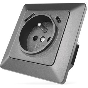 EMOS Prise encastrée en standard français avec 2 ports USB (type A et type C) - Prise murale pour téléphone portable ou smartphone - Prise 250 V et charge rapide PD 5 V/3 A - Noir