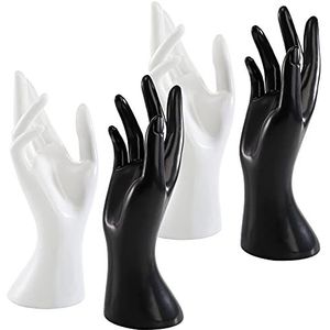 Okllen Set van 4 mannequin-displays, voor sieraden, armbanden, kettingen, ringen, handschoenen, wit en zwart, rechterhand