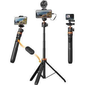 K&F Concept MS08 Selfiestick, 158 cm, smartphone-statief, compatibel met iPhone/Samsung/DJI Osmo Action/Insta 360, telefoonhouder met afneembare afstandsbediening