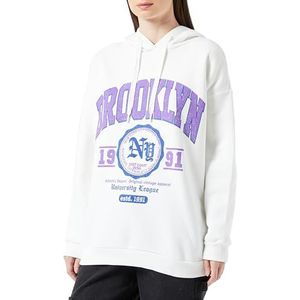 Koton Sweat à capuche imprimé côtelé à manches longues pour femme, Écru(010), M