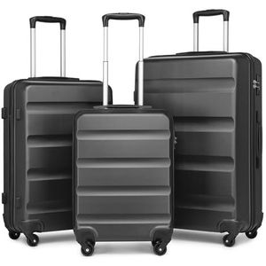 Kono Set van 3 lichte ABS-koffers met TSA-slot en 4 zwenkwielen, grijs., Lichte koffer van hard ABS