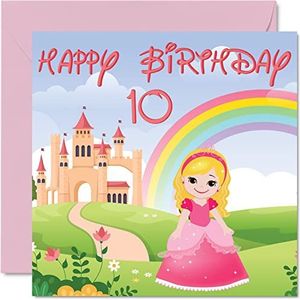 Verjaardagskaart 10 jaar voor meisjes, prinsessenkasteel, verjaardagskaart voor 10-jarige meisjes, tienjarige kaarten voor haar, wenskaart voor dochter, nichtje, kleindochter, kind