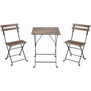 Estosa Tuinmeubelset met tafel en klapstoelen van ijzer en latten van acaciahout, comfortabel en elegant, voor tuinmeubelen, terras en balkon (zwart, klein)