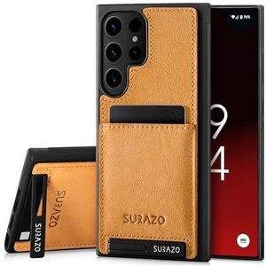 SURAZO Samsung Galaxy S24 Ultra hoes van echt leer voor de achterkant van echt leer, schokbestendig, lederen hoes, beschermhoes met kaartenvak, functie