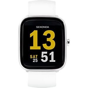 Sekonda Motion 36 mm smartwatch met hartslag- en slaapmonitor, dagelijkse activiteiten, sport, muziek, weer en bericht met elastiek, Wit/Zilver