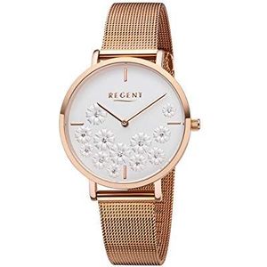 REGENT Blütezeit dameshorloge met Milanese band 36 mm roségoud BA-589, roségoud/wit, mittel, armband