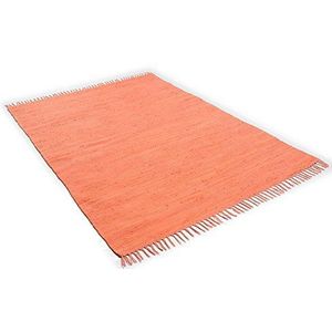 Dhurry Fleckerl, handgeweven plat tapijt van 100% katoen, wasbaar, omkeerbaar, 40 x 60 cm, terracotta, Happy Cotton