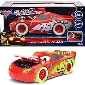 Jada Toys - Glow Racers Lightning McQueen (21 cm) van Disney Pixars Cars - speelgoedauto voor kinderen vanaf 8 jaar, licht op in het donker, miniatuurauto van metaal, schaal 1:24, rood