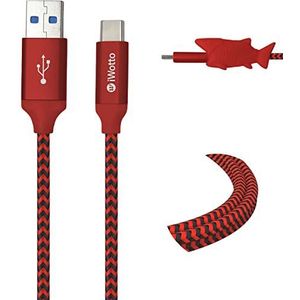 Iwotto USB type C-kabel, 1 m, snel opladen en synchroniseren voor mobiele telefoons, USB 3.0, rood, duurzaam nylon, met haai-kabelbescherming, compatibel met Samsung, Xiaomi, Huawei, PS4, Xbox