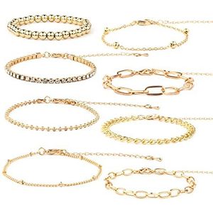 8-delige gouden kettingarmbandset, verstelbare schakelarmbanden voor dames, KC, delicate gouden armband, modesieraad, Niet-kostbaar metaal, Geen edelsteen