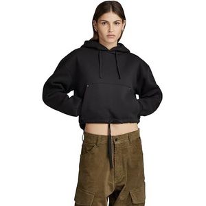 G-STAR RAW Grafische cropped mouw losse hoodie sweatshirt met capuchon dames, Zwart (Dk Black D23888-d425-6484)