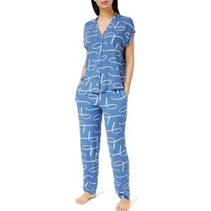 Triumph Boyfriend Fit Pw 01 Pyjamaset voor dames, Combinatie van blauw licht.