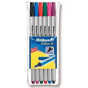 Pelikan 940650 fineliner 96, 6 kleuren, zwart / blauw / groen / roze / paars / rood