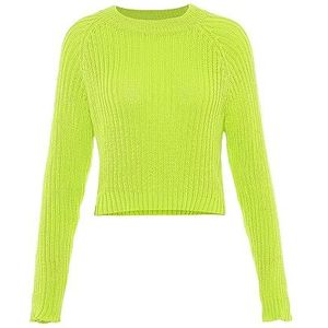 Libbi Women's Femme Pull en Tricot Côtelé Col Rond Polyester Citron Vert Taille M/L Pull Sweater, M, citron vert, M