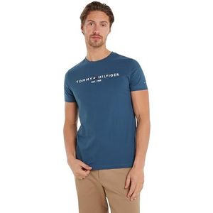 Tommy Hilfiger T-shirt à manches courtes pour homme avec logo Tommy et col rond, Bleu (Aegean Sea), 3XL