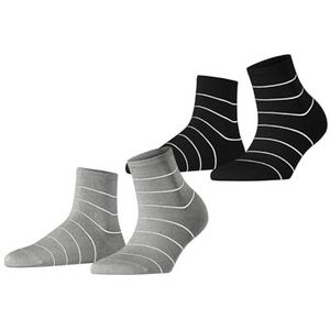 ESPRIT Dames Fine Line korte sokken, ademend, duurzaam, biologisch, versterkt katoen, duurzaam, zacht, fantasiepatroon, multipack, 2 paar, Veelkleurig (Zwart Grijs 0010)