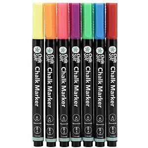 Chalkstar 7 stuks gekleurde vloeibare krijtstiften voor schoolbord, magneetbord, raam of glas, ronde punt 1-2 mm, ideaal voor borden en reclame, 7 stuks