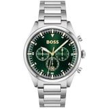 BOSS Herenhorloge chronograaf kwarts met zilverkleurige roestvrijstalen armband - 1513868, Groen, Armband
