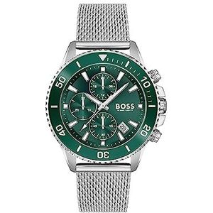 BOSS Heren chronograaf Quartz horloge met Milanese armband zilver roestvrij staal - 1513905, Groen, armband