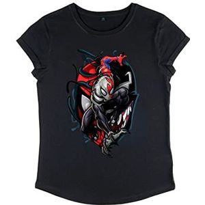 Marvel Spiderman Reg W Symbool Dames T-shirt met rolgeluiden, zwart.
