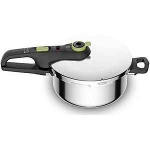 Tefal P2580400 Secure Trendy snelkookpan 4 liter | 2 kookstanden: intensief niveau 117 °C, fijne stand 112 °C | inductiecapsulebodem | voor alle warmtebronnen | korte tegengreep | staal