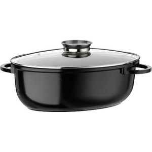 GSW 410571 Gourmet Ceramica XL ovale braadpan met aromaglazen deksel 38x25cm/ca. 8,5 liter, gegoten aluminium, zwart gespikkeld, 38 cm, 4 stuks