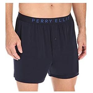 Perry Ellis Herenshorts: Luxe Lisos Boxershorts met Engelse opschrift: ""ر Topkwaliteit: ăاا.رLuxe Effen Boxershorts, Navy Blauw