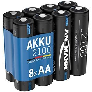 ANSMANN Oplaadbare NiMH AA batterijen 2100 mAh 1,2 V (8 stuks) - HR6 batterijen voor lichtsnoer, wekkerradio, Bluetooth®-toetsenbord, zonnelamp enz. - oplaadbare batterijen van premium kwaliteit