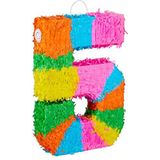 Relaxdays 10025189_907 Pinata verjaardag cijfer 5 om op te hangen kinderen en volwassenen, doe-het-zelf vulpapier, Piñata, meerkleurig