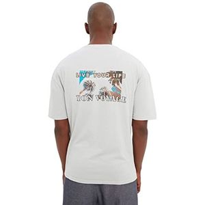 TRENDYOL T-shirt décontracté standard à col rond tissé pour homme, gris, S