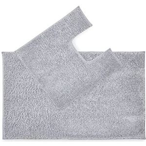 Penguin Home 2 stuks antislip badmat van microvezel met U-vorm, rechthoekige badmat in grijs, absorberende toiletmat met latex rug, voor douche, bad en badkamer