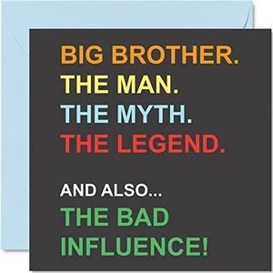 Grappige verjaardagskaart voor grote broer – Myth Legend Bad Influence – grappige verjaardagskaart van Little Sister Bro, grappenverjaardag, 145 mm x 145 mm