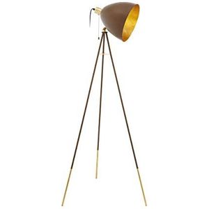 EGLO Driepoot staande lamp Chester 1, 1-vlammige vintage staande lamp, staande lamp van staal, kleur: roestkleur, goud, fitting: E27, incl. trekschakelaar