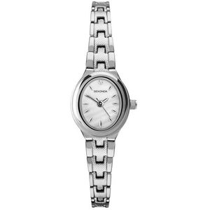 Sekonda Megan klassiek ovaal analoog dameshorloge met wijzerplaat bezet met parelstenen 21 mm, Wit., armband