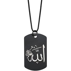 Gök-Türk Künye Halsketting voor heren, uniseks, met Allah islam moslim hanger, zwart, geen edelsteen, Geen edelsteen