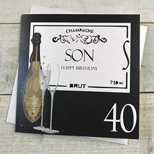 white cotton cards Verjaardagskaart voor de 40e verjaardag ""Son Happy 40"" (BA40-S), handgemaakt, champagne