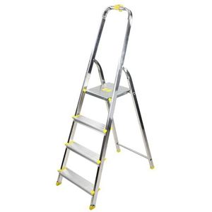 Bayersystem BS-DA4-H Aluminium trapladder, 4 treden, belastbaar tot 150 kg, maximale werkhoogte 2,78 m, met leuning, antislipvoeten, inklapbaar, met emmerhaak, BS-DA4-H