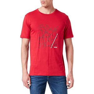 BOSS Heren T-shirt 2 regular fit van katoenen jersey met artistiek logo, medium rood