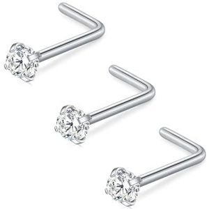 FECTAS Neus Stud L Vorm Neus Ring Stud Neus Bar 18G 20G 1,5mm 2mm 2,5mm 3mm L Vorm Neus Piercing Sieraden Roestvrij Staal Licht Roze Blauw Ronde Ster Hart Diamant Zilver Goud Zwart, Roestvrij staal