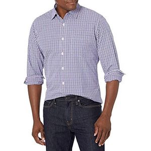 Amazon Essentials Heren casual popeline overhemd met lange mouwen klassieke pasvorm gingham blauw paars maat L